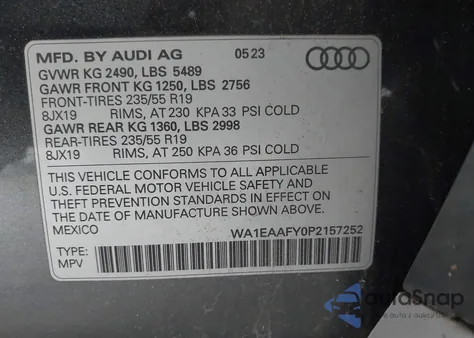 2023 Audi Q5 S Line Premium Plus из США, поврежденный, VIN WA1EAAFY0P2157252